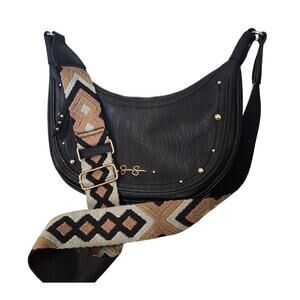 Jessica Simpson Boho Crossbody Southwestern Black Silver Stud Aztec Saddle